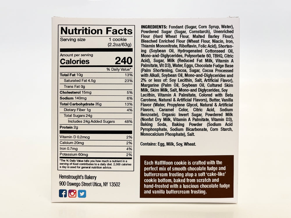 Nutrition Facts for SIngle Vanilla Halfmoon Single